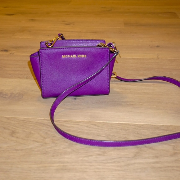 Michael Kors Purple Leather Mini Selma Crossbody Bag Michael Kors